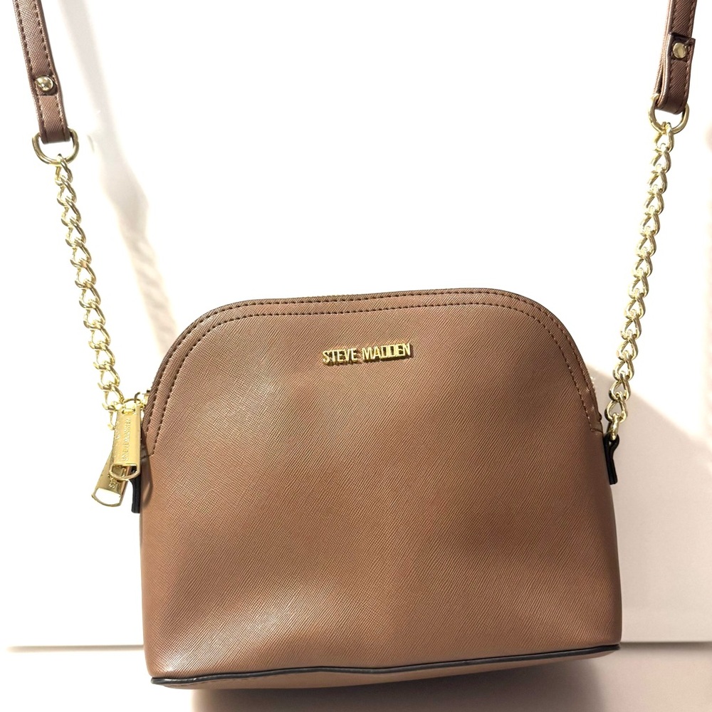 Steve Madden Brown Dome Crossbody Bag with Gold Chain